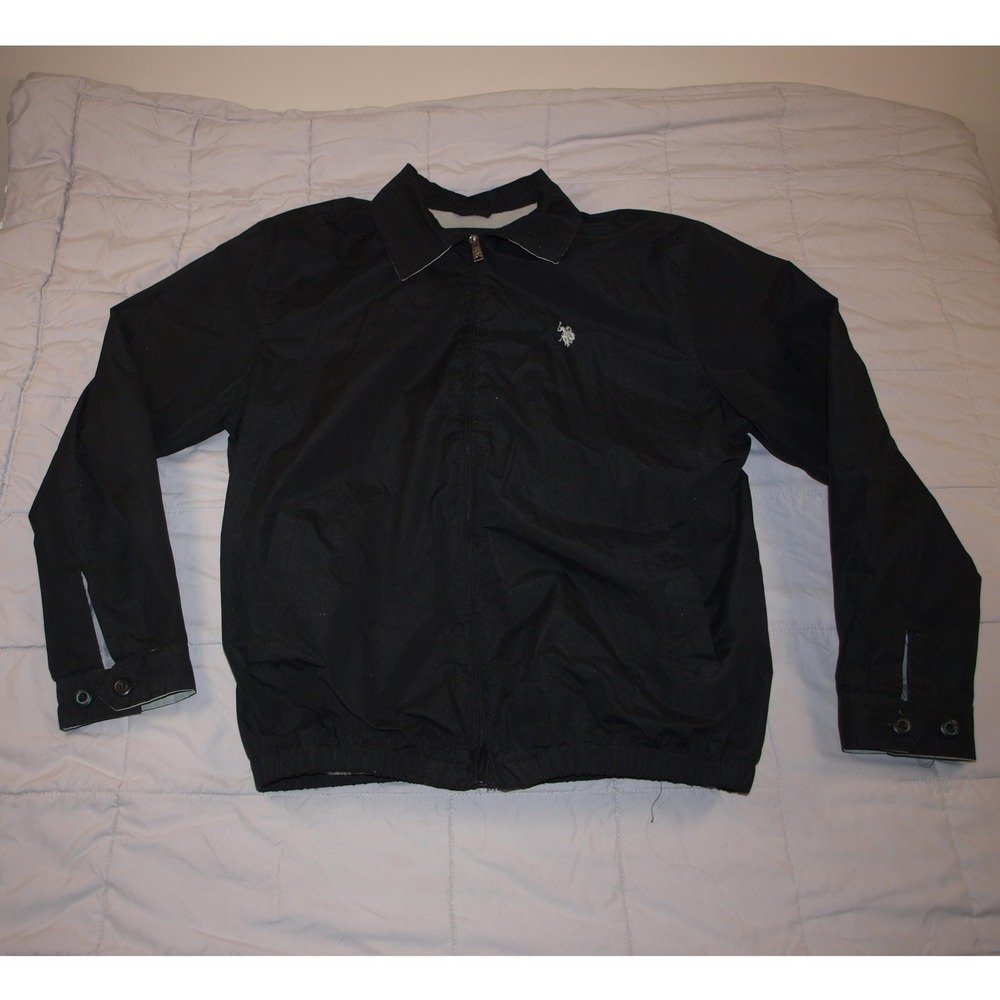 US Polo Assn Lightweight Jacket Full Zip Windbreaker Black Mens Large